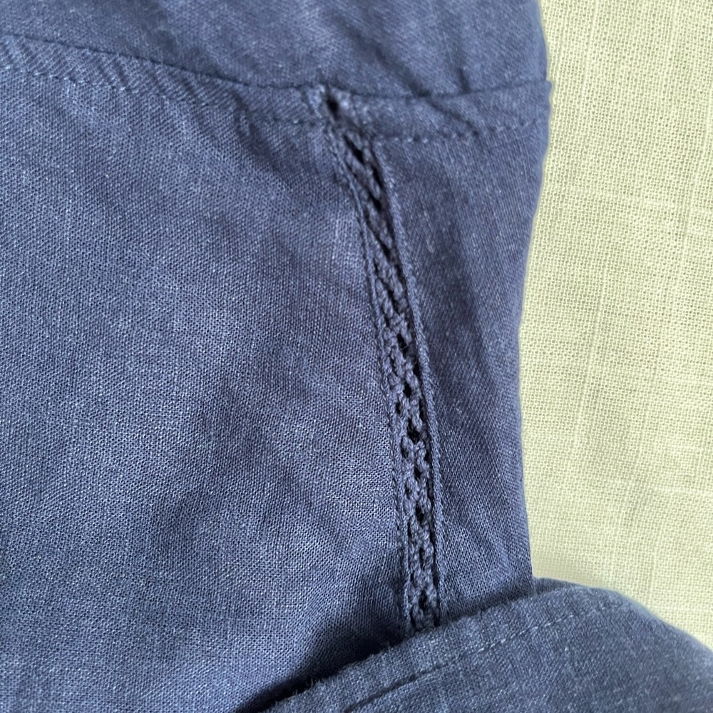 Penningtons Navy Linen Blend Blouse with Lace Hem - Picture 10 of 16